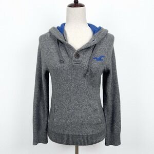 Y2K Hollister Sweater Womens S Gray Pullover Knit Hoodie Preppy 2000s Popover‎